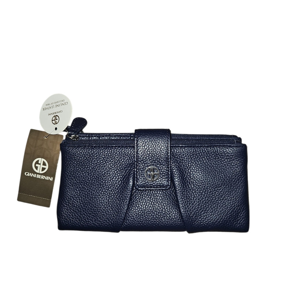 Giani Bernini Navy Blue Leather Wallet Wristlet Zip Organizer